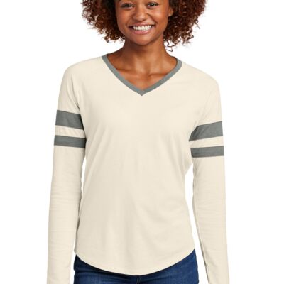 Ladies Halftime Stripe Long Sleeve V Neck Tee Thumbnail